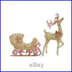 Festive Christmas Gold PVC Reindeer 5 ft. Tall Sleigh 44 in. Outdoor Yard Decor