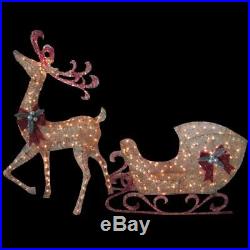 Festive Christmas Gold PVC Reindeer 5 ft. Tall Sleigh 44 in. Outdoor Yard Decor