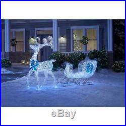 Festive Holiday Pre-Lit 65 In. Reindeer 46 In. Sleigh Blue Bows White ...