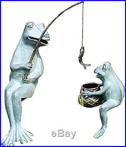 Fishing Frog Mama and Baby Garden Yard Sculpture