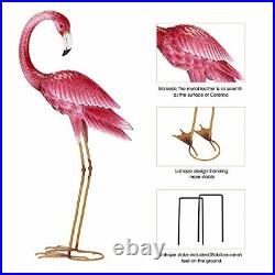 Flamingo Garden Sculpture & Statues, Metal Birds Yard Art Outdoor Statue, Red