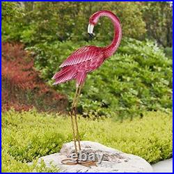 Flamingo Garden Sculpture & Statues, Metal Birds Yard Art Outdoor Statue, Red