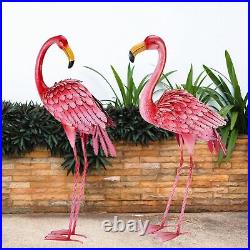 Flamingo Garden Statue, Patio Lawn Backyard Decorations, Metal Yard Art, Set of 2