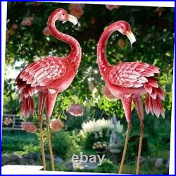 Flamingo Garden Statues and Sculptures, Metal Birds Yard Art Outdoor Pink