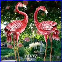 Flamingo Garden Statues and Sculptures, Metal Birds Yard Art Outdoor Pink