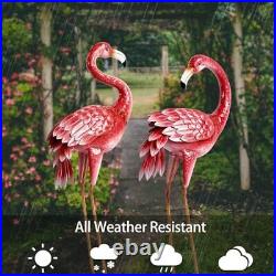 Flamingo Garden Statues and Sculptures, Metal Birds Yard Art Outdoor Pink