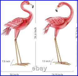 Flamingo Garden Statues and Sculptures, Metal Birds Yard Art Outdoor Pink