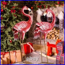 Flamingo Garden Statues and Sculptures, Metal Birds Yard Art Outdoor Pink