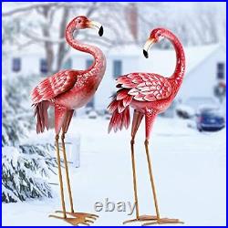 Flamingo Garden Statues and Sculptures, Metal Birds Yard Art Outdoor Pink