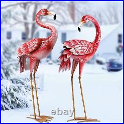 Flamingo Garden Statues and Sculptures Metal Birds Yard Art Outdoor S