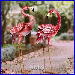 Flamingo Garden Statues and Sculptures Metal Birds Yard Art Outdoor S