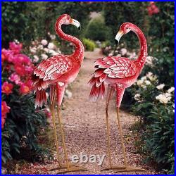 Flamingo Garden Statues and Sculptures Metal Birds Yard Art Outdoor S