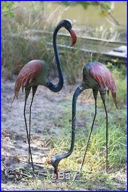 Flamingo Statues Metal Recycled Outdoor Garden Yard Art Decor Set of 2