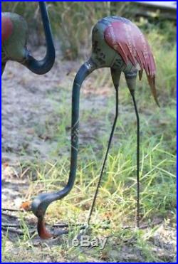 Flamingo Statues Metal Recycled Outdoor Garden Yard Art Decor Set of 2
