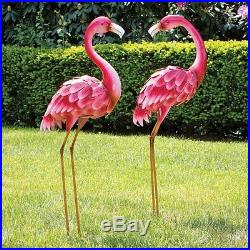 Flamingo Statues Sculpture Outdoor Metal Yard Art Lawn Decor Garden Set of Two 2