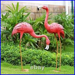 Flamingo Yard Decorations Metal Garden Statues, Pink Lawn Ornaments Outdoor