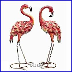 Flamingos Garden Sculptures & Statues, Bird Metal Yard Art for Backyard Porch