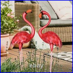 Flamingos Garden Statues and Sculptures Outdoor Metal Birds Yard Art for Home