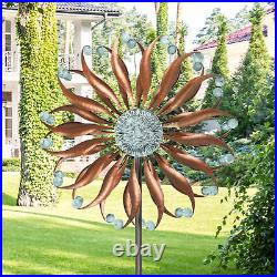 Flower Garden Wind Spinner, Large Metal Wind Sculpture For Garden Yard Windmill