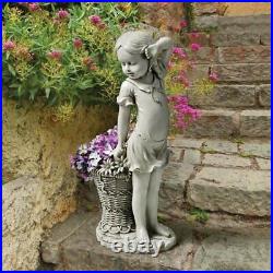 Flower Girl Garden Statue Sculpture Child Figurine Yard Lawn Ornament