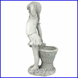 Flower Girl Garden Statue Sculpture Child Figurine Yard Lawn Ornament