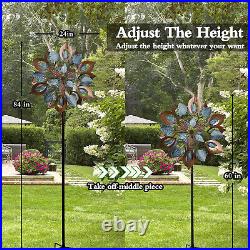 Flower Wind Spinner, Large Metal Wind Sculpture, Garden Yard Lawn Windmill 84 inch