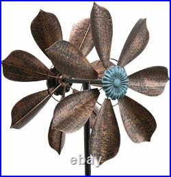 Flower Wind Spinner Sculpture Kinetic Lawn Garden Decor Patio Stake Yard Ornamen