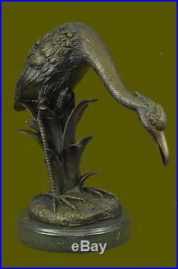 Flying Bronze Brown Patina Crane Statue Sculpture Heron Bird Metal Yard Art Deco