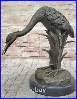 Flying Bronze Brown Patina Crane Statue Sculpture Heron Bird Metal Yard Art Deco
