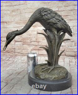 Flying Bronze Brown Patina Crane Statue Sculpture Heron Bird Metal Yard Art Deco