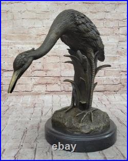 Flying Bronze Brown Patina Crane Statue Sculpture Heron Bird Metal Yard Art Deco