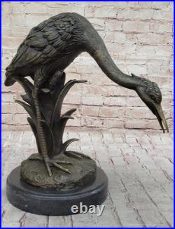 Flying Bronze Brown Patina Crane Statue Sculpture Heron Bird Metal Yard Art Deco