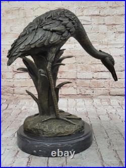 Flying Bronze Brown Patina Crane Statue Sculpture Heron Bird Metal Yard Art Deco