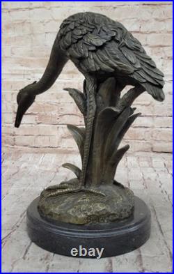 Flying Bronze Brown Patina Crane Statue Sculpture Heron Bird Metal Yard Art Deco