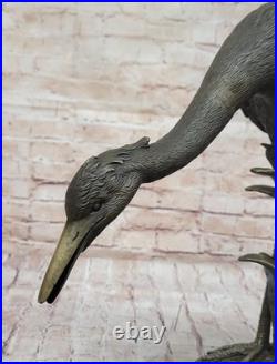 Flying Bronze Brown Patina Crane Statue Sculpture Heron Bird Metal Yard Art Deco
