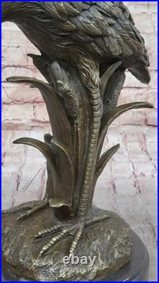 Flying Bronze Brown Patina Crane Statue Sculpture Heron Bird Metal Yard Art Deco