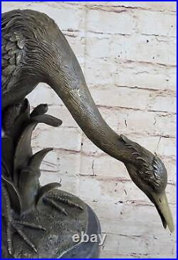 Flying Bronze Brown Patina Crane Statue Sculpture Heron Bird Metal Yard Art Gift