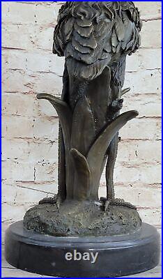 Flying Bronze Brown Patina Crane Statue Sculpture Heron Bird Metal Yard Art Gift