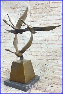 Flying Bronze Brown Patina Duck Statue Sculpture Ducks Bird Metal Yard Art Deal