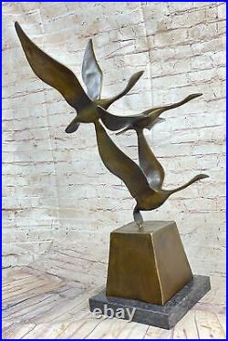 Flying Bronze Brown Patina Duck Statue Sculpture Ducks Bird Metal Yard Art Deal