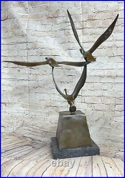 Flying Bronze Brown Patina Duck Statue Sculpture Ducks Bird Metal Yard Art Deal