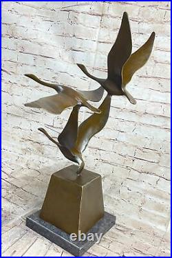 Flying Bronze Brown Patina Duck Statue Sculpture Ducks Bird Metal Yard Art Deal