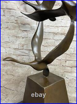 Flying Bronze Brown Patina Duck Statue Sculpture Ducks Bird Metal Yard Art Deal