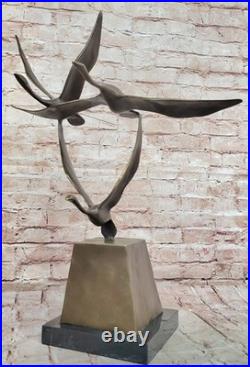 Flying Bronze Brown Patina Duck Statue Sculpture Ducks Bird Metal Yard Art Gift