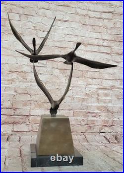 Flying Bronze Brown Patina Duck Statue Sculpture Ducks Bird Metal Yard Art Gift