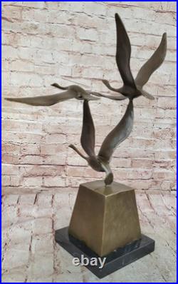 Flying Bronze Brown Patina Duck Statue Sculpture Ducks Bird Metal Yard Art Gift