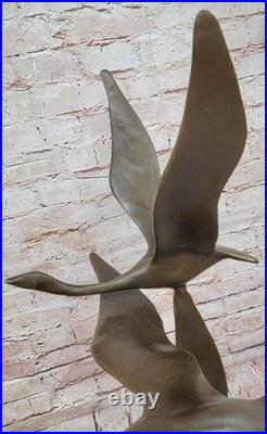 Flying Bronze Brown Patina Duck Statue Sculpture Ducks Bird Metal Yard Art Gift