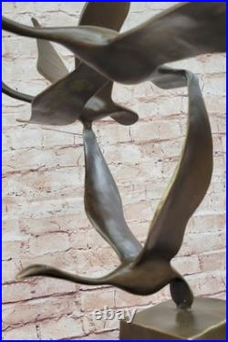 Flying Bronze Brown Patina Duck Statue Sculpture Ducks Bird Metal Yard Art Gift