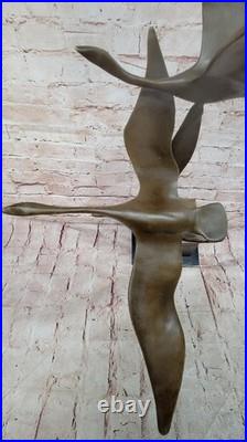 Flying Bronze Brown Patina Duck Statue Sculpture Ducks Bird Metal Yard Art Gift