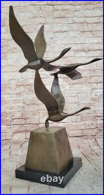 Flying Bronze Brown Patina Duck Statue Sculpture Ducks Bird Metal Yard Art Sale